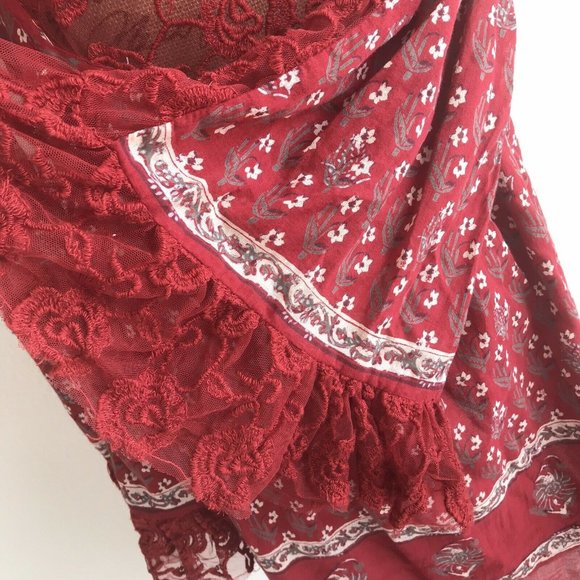 Free People Red Floral Peasant Tunic Dress Lace M - Picture 7 of 11